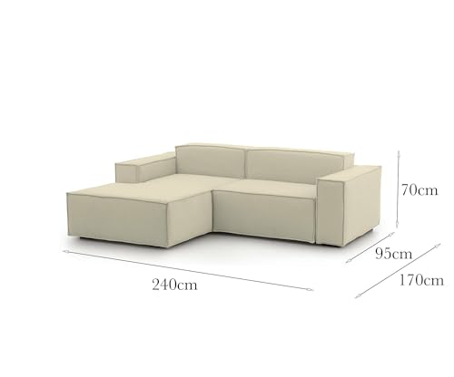 Talamo Italia - Festes Sofa Daniela, Großes modulares 2-Sitzer-Sofa mit linker Halbinsel, 100% Made in Italy, Modernes Sofa aus Stoff, Cm 240x170h70, Beige von Talamo Italia