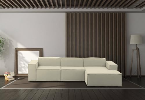 Talamo Italia - Festes Sofa Giovanna, Modulares 3-Sitzer-Sofa mit rechter Halbinsel, 100% Made in Italy, Modernes Sofa aus Stoff, Cm 300x170h70, Beige von Talamo Italia