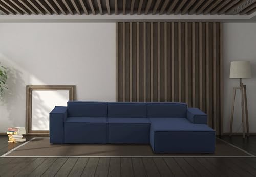 Talamo Italia - Sofa mit Halbinsel Giovanna, Modulares Sofa mit rechter Halbinsel, Modernes Stoffsofa, 100 % Made in Italy, 300 x 170 x 70 cm, Blau von Talamo Italia