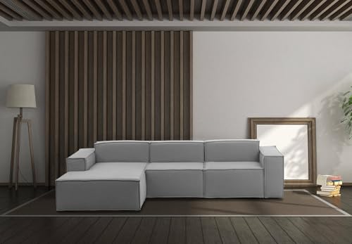 Talamo Italia - Sofa mit Halbinsel Jessica, Modulares Sofa mit linker Halbinsel, Modernes Stoffsofa, 100 % Made in Italy, 300 x 170 x 70 cm, Grau von Talamo Italia