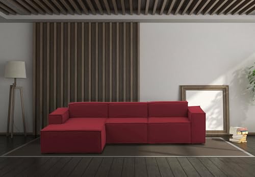 Talamo Italia - Festes Sofa Jessica, Modulares 3-Sitzer-Sofa mit linker Halbinsel, 100% Made in Italy, Modernes Sofa aus Stoff, Cm 300x170h70, Rot von Talamo Italia