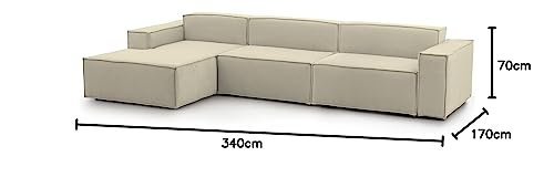 Talamo Italia - Festes Sofa Licia, Modulares 4-Sitzer-Sofa mit linker Halbinsel, 100% Made in Italy, Modernes Sofa aus Stoff, Cm 340x170h70, Beige von Talamo Italia