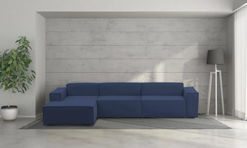 Talamo Italia - Festes Sofa Licia, Modulares 4-Sitzer-Sofa mit linker Halbinsel, 100% Made in Italy, Modernes Sofa aus Stoff, Cm 340x170h70, Blau von Talamo Italia