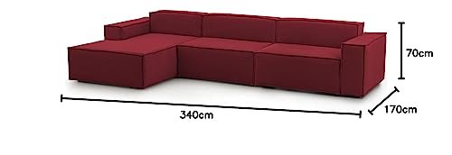 Talamo Italia - Festes Sofa Licia, Modulares 4-Sitzer-Sofa mit linker Halbinsel, 100% Made in Italy, Modernes Sofa aus Stoff, Cm 340x170h70, Rot von Talamo Italia