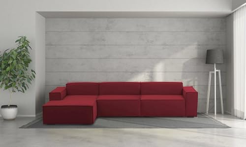 Talamo Italia - Sofa mit Halbinsel Licia, modulares Sofa mit linker Chaiselongue, modernes Stoffsofa, 100 % Made in Italy, 340 x 170 x 70 cm, Rot von Talamo Italia