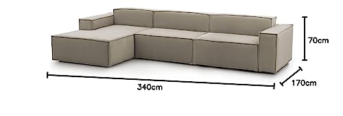 Talamo Italia - Festes Sofa Licia, Modulares 4-Sitzer-Sofa mit linker Halbinsel, 100% Made in Italy, Modernes Sofa aus Stoff, Cm 340x170h70, Turteltaube von Talamo Italia