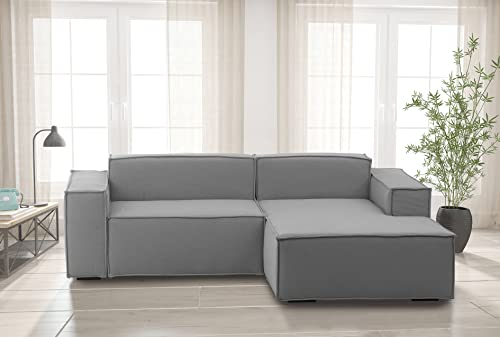 Talamo Italia - Festes Sofa Lidia, Großes modulares 2-Sitzer-Sofa mit rechter Halbinsel, 100% Made in Italy, Modernes Sofa aus Stoff, Cm 240x170h70, Grau von Talamo Italia