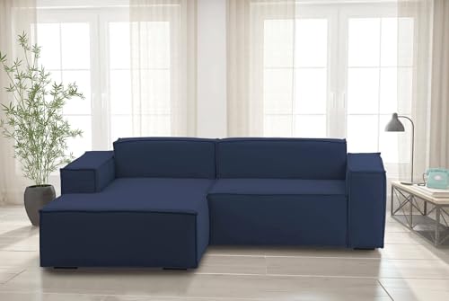 Talamo Italia - Festes Sofa Nadia, Modulares 2-Sitzer-Sofa mit linker Halbinsel, 100% Made in Italy, Modernes Sofa aus Stoff, Cm 220x170h70, Blau von Talamo Italia