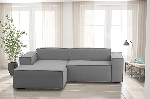 Talamo Italia - Festes Sofa Nadia, Modulares 2-Sitzer-Sofa mit linker Halbinsel, 100% Made in Italy, Modernes Sofa aus Stoff, Cm 220x170h70, Grau von Talamo Italia