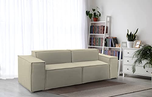 Talamo Italia - Festes Sofa Paola, Lineares modulares 2-Sitzer-Sofa, 100% Made in Italy, Modernes Wohnzimmersofa aus Stoff, Cm 220x95h70, Beige von Talamo Italia