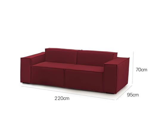 Talamo Italia - Festes Sofa Paola, Lineares modulares 2-Sitzer-Sofa, 100% Made in Italy, Modernes Wohnzimmersofa aus Stoff, Cm 220x95h70, Rot von Talamo Italia