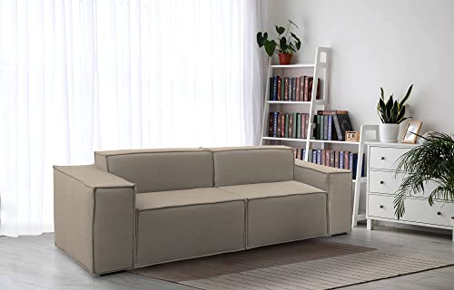 Talamo Italia - Festes Sofa Paola, Lineares modulares 2-Sitzer-Sofa, 100% Made in Italy, Modernes Wohnzimmersofa aus Stoff, Cm 220x95h70, Turteltaube von Talamo Italia