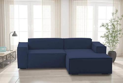 Talamo Italia - Festes Sofa Patrizia, Modulares 2-Sitzer-Sofa mit rechter Halbinsel, 100% Made in Italy, Modernes Sofa aus Stoff, Cm 220x170h70, Blau von Talamo Italia