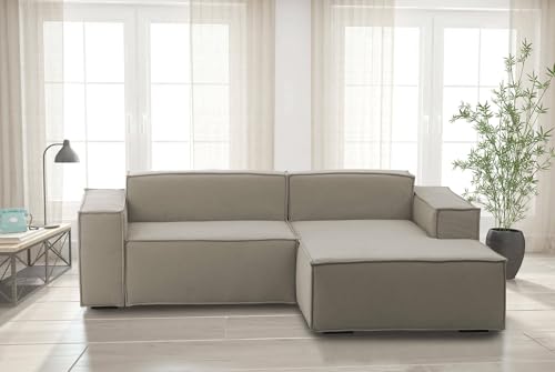 Talamo Italia - Sofa mit Halbinsel Patrizia, modulares 2-Sitzer-Sofa mit rechter Halbinsel, Stoffsofa, 100 % Made in Italy, 220 x 170 x 70 cm, Taupe von Talamo Italia