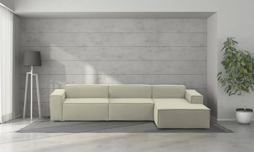 Talamo Italia - Festes Sofa Raffaella, Modulares 4-Sitzer-Sofa mit rechter Halbinsel, 100% Made in Italy, Modernes Sofa aus Stoff, Cm 340x170h70, Beige von Talamo Italia