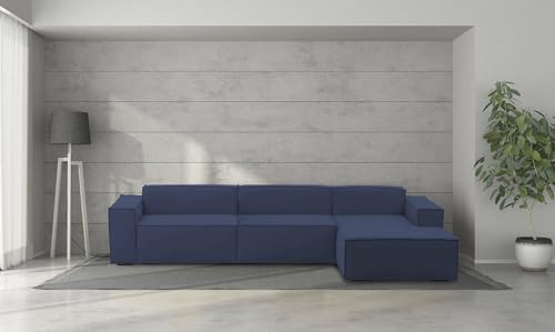 Talamo Italia - Sofa mit Halbinsel Raffaella, modulares 4-Sitzer-Sofa mit rechter Halbinsel, Stoffsofa, 100 % Made in Italy, 340 x 170 x 70 cm, Blau von Talamo Italia