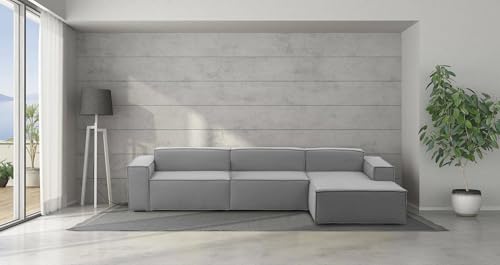 Talamo Italia - Festes Sofa Raffaella, Modulares 4-Sitzer-Sofa mit rechter Halbinsel, 100% Made in Italy, Modernes Sofa aus Stoff, Cm 340x170h70, Grau von Talamo Italia