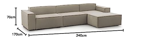 Talamo Italia - Festes Sofa Raffaella, Modulares 4-Sitzer-Sofa mit rechter Halbinsel, 100% Made in Italy, Modernes Sofa aus Stoff, Cm 340x170h70, Turteltaube von Talamo Italia