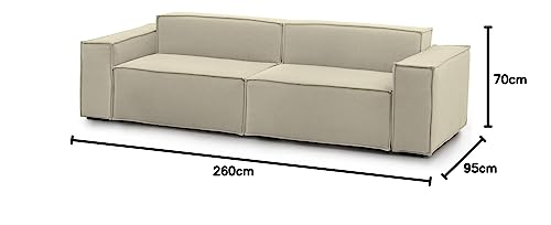 Talamo Italia - Festes Sofa Simona, Lineares modulares 3-Sitzer-Sofa, 100% Made in Italy, Modernes Wohnzimmersofa aus Stoff, Cm 260x95h70, Beige von Talamo Italia