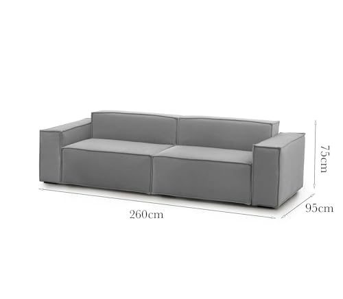 Talamo Italia - Festes Sofa Simona, Lineares modulares 3-Sitzer-Sofa, 100% Made in Italy, Modernes Wohnzimmersofa aus Stoff, Cm 260x95h70, Grau von Talamo Italia