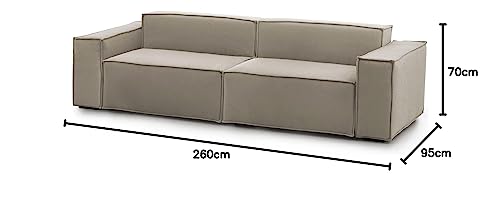 Talamo Italia - Festes Sofa Simona, Lineares modulares 3-Sitzer-Sofa, 100% Made in Italy, Modernes Wohnzimmersofa aus Stoff, Cm 260x95h70, Turteltaube von Talamo Italia