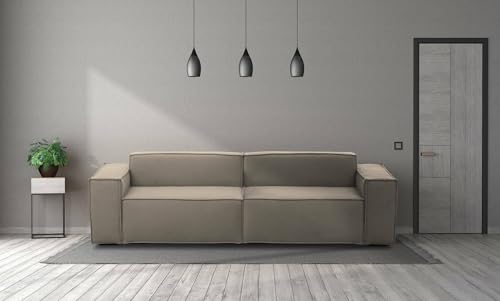 Talamo Italia - 3-Sitzer festes Sofa Simona, lineares modulares Sofa, modernes Wohnzimmersofa aus Stoff, 100 % Made in Italy, 260 x 95 x 70 cm, Taupe von Talamo Italia