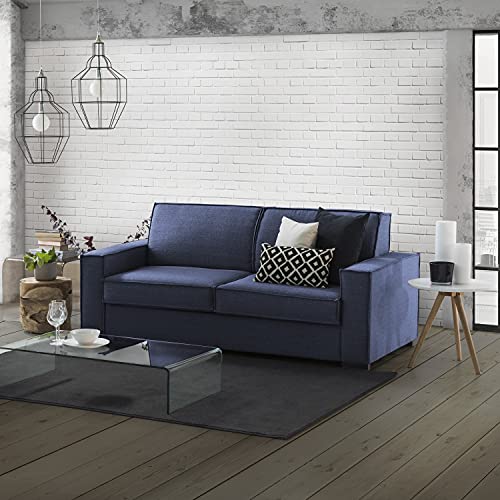 Talamo Italia - Festes Sofa Sole, Großes 2-Sitzer-Sofa, 100% Made in Italy, Wohnzimmersofa aus Stoff, mit schmalen Armlehnen, Cm 180x95h90, Blau von Talamo Italia