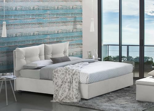 Talamo Italia - Rita Doppelbett, Bettkasten mit Stoffbezug, 100 % Made in Italy, Öffnung vorne, inklusive Matratze 160 x 190 cm, Weiß Talamo Italia - Rita Doppelbett, Bettkasten mit Stoffbezug, 100 % Made in Italy, Öffnung vorne, inklusive Matratze 160 x 190 cm, Weiß von Talamo Italia