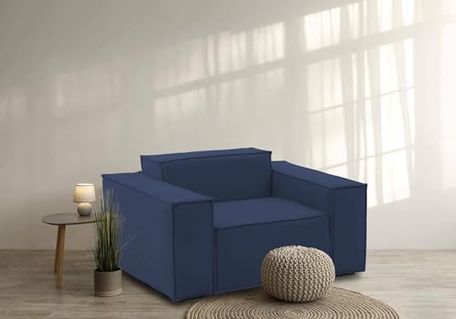 Talamo Italia - Cristiana Sessel, Wohnzimmersessel, 100 % Made in Italy, Relaxsessel aus gepolstertem Stoff, 160 x 95 x 70 cm, Blau von Talamo Italia