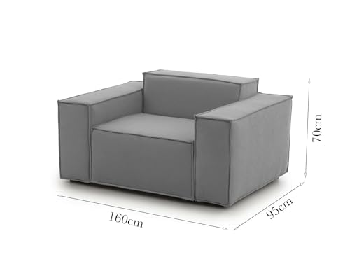 Talamo Italia - Lounge-Sessel Cristiana, Lounge-Sessel, 100% Made in Italy, Relaxsessel aus gepolstertem Stoff, Cm 160x95h70, Grau von Talamo Italia