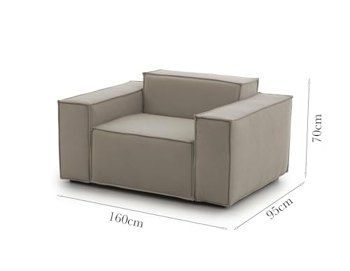 Talamo Italia - Lounge-Sessel Cristiana, Lounge-Sessel, 100% Made in Italy, Relaxsessel aus gepolstertem Stoff, Cm 160x95h70, Turteltaube von Talamo Italia