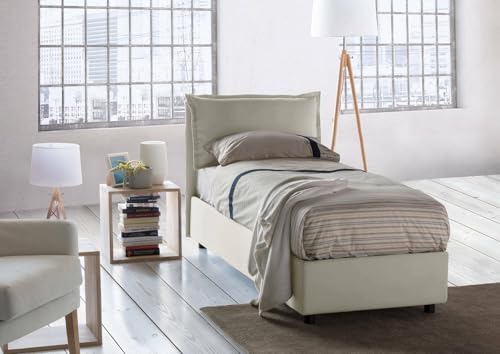 Talamo Italia - Luna Einzelbett, Bettkasten mit Stoffbezug, 100 % Made in Italy, seitliche Öffnung, geeignet für Matratze 80x190 cm, Beige Talamo Italia - Luna Einzelbett, Bettkasten mit Stoffbezug, 100 % Made in Italy, seitliche Öffnung, geeignet für Matratze 80x190 cm, Beige von Talamo Italia