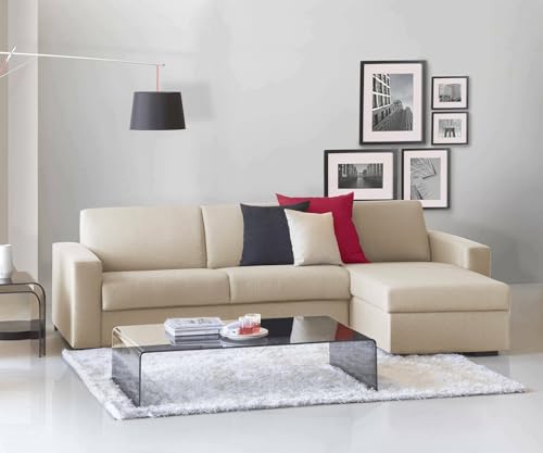 Talamo Italia Portofino Ecksofa, Wohnzimmersofa, Made in Italy, mit umkehrbarer Containerhalbinsel, aus gepolstertem Stoff, mit Standardarmlehnen, Cm: 280x95h90, Farbe Beige von Talamo Italia