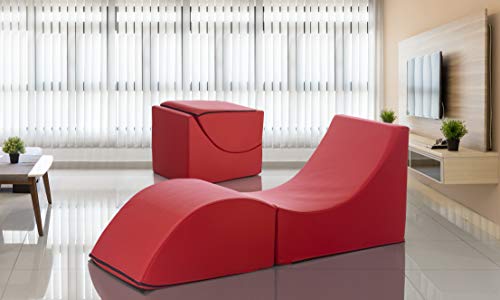 Talamo Italia - Klappbett Andreina, Puff umwandelbar in Einzelbett, 100% Made in Italy, Puff, umwandelbar in eine Chaiselongue aus Kunstleder, Cm 130x50h50, Rot von Talamo Italia