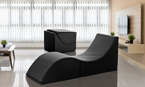 Talamo Italia - Klappbett Andreina, Puff umwandelbar in Einzelbett, 100% Made in Italy, Puff, umwandelbar in eine Chaiselongue aus Kunstleder, Cm 130x50h50, Schwarz von Talamo Italia