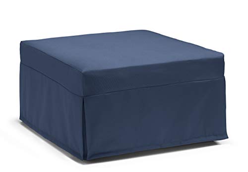 Talamo Italia - Klappbett Ancilla, Puff umwandelbar in Einzelbett, 100% Made in Italy, Sitzpuff aus Stoff fürs Wohnzimmer, Cm 80x80h45, Blau von Talamo Italia