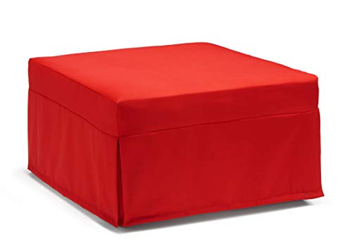 Talamo Italia - Klappbett Ancilla, Puff umwandelbar in Einzelbett, 100% Made in Italy, Sitzpuff aus Stoff fürs Wohnzimmer, Cm 80x80h45, Rot von Talamo Italia