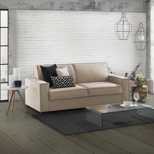 Talamo Italia Schlafsofa Beatrice 3-Sitzer, Wohnzimmersofa, Made in Italy, Drehbare Öffnung mit Matratze und Netz inklusive, aus gepolstertem Stoff, mit Standardarmlehnen, Cm: 220x95h90, Farbe Beige von Talamo Italia