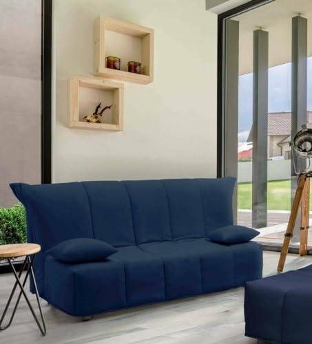 Talamo Italia Schlafsofa Mina 3-Sitzer, Wohnzimmersofa, Trolley-Öffnung, Made in Italy, aus gepolstertem Stoff, inklusive Kissen, Cm: 165x90h85, Farbe Blau von Talamo Italia