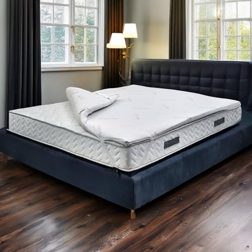 Talamo Italia Topper Set für Doppelbett und 2 Kissen aus Memory-Schaum, hergestellt in Italien, Bezug aus milbendicht, hypoallergen und antibakteriell, 160 x 200 H5 cm von Talamo Italia