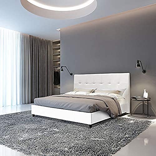 Dmora Doppelbett mit Kopfteil, Made in Italy, Struktur aus Holz und Kunstleder, 172x203xh100 cm, Farbe Weiß von Dmora