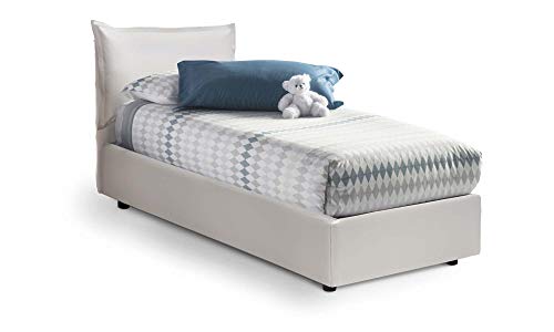 Talamo Italia - Einzelbett Livia, Containerbett mit Kunstlederbezug, 100% Made in Italy, Seitliche Öffnung, passend für Matratze 80x190 cm, Weiß von Talamo Italia