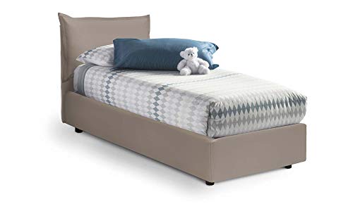 Talamo Italia - Einzelbett Livia, Containerbett mit Kunstlederbezug, 100% Made in Italy, Seitliche Öffnung, passend für Matratze 80x190 cm, Turteltaube von Talamo Italia