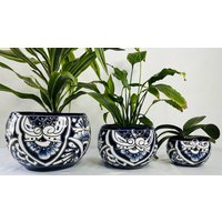 Set Mit 3 Blauen Und Weißen Töpfen von TalaveraPotteryArt