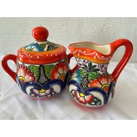 Set Bestehend Aus 1 Zuckerdose Und Milchkännchen von Talaverapottery
