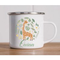 Personalisierte Giraffenblätter Emaille Becher, Geschenk Für Kinder, Kinderbecher, Emaillebecher, Blechbecher, Unzerbrechlicher Becher von Talbotandcoshop