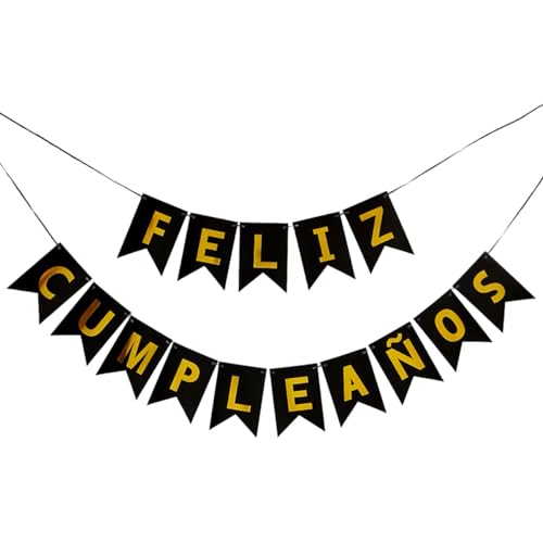 Feliz Cumpleaños Geburtstagsgirlande Spanische Geburtstag Spanische Girlande Geburtstagsdeko Girlande für Geburtstagparty（Schwarzes Gold） von TaleMoon