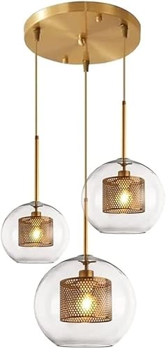 TaleTre Elegante Pendelleuchte aus goldfarbenem Glas – Kronleuchter mit 3 Köpfen mit Farbverlaufsschirm für Innenräume (30 x 128 cm) von TaleTre