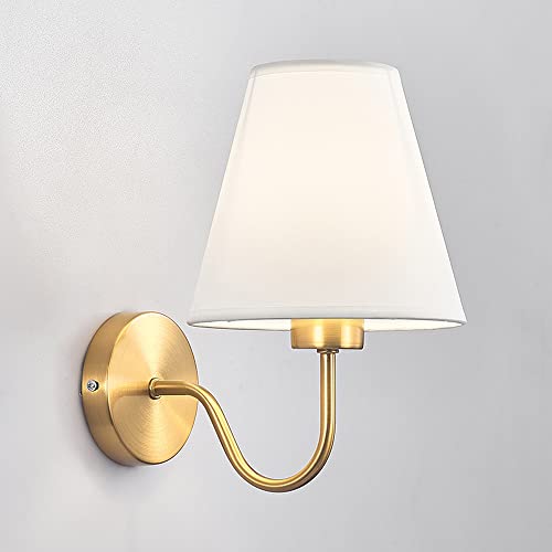 TaleTre Klassische Wandleuchte aus Stoff, moderne Nachttischlampe mit goldfarbenem Metall-Finish, E27-kompatibel, ideal für Wohnzimmer, Schlafzimmer und Hotel, Weiß TaleTre Klassische Wandleuchte aus Stoff, moderne Nachttischlampe mit goldfarbenem Metall-Finish, E27-kompatibel, ideal für Wohnzimmer, Schlafzimmer und Hotel, Weiß von TaleTre