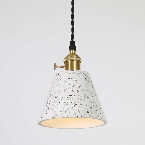 TaleTre Mini Deckenleuchte Zement mit Lampenschirm, Industrielle Terrazzo Pendelleuchte, einfache Bauernhof-Pendelleuchte, Nachttischlampe weiß von TaleTre